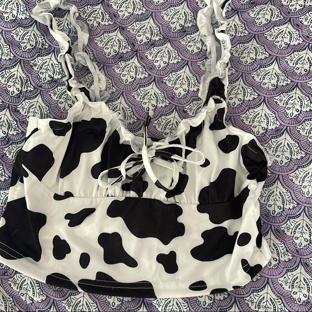 Cow Print Ruffle Crop Top